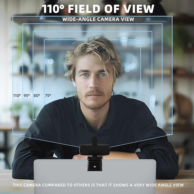 PEATOP Full HD Webcam for PC 1080P with Microphone,Computer Webcam 110° Field of View Streaming Camera with Cover Tripod Auto Light Correction Webcams for Zoom,Video Call, Skype,Teams