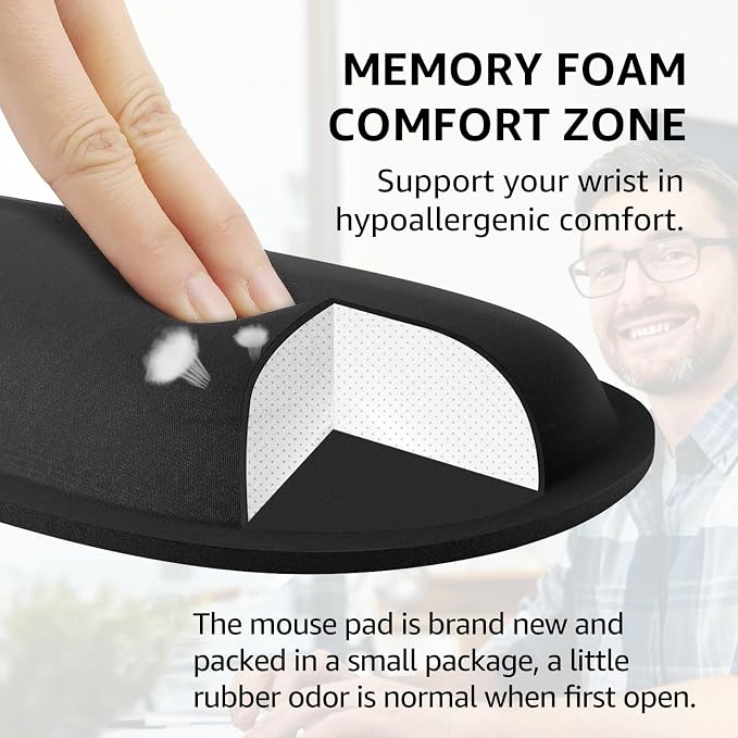 KTRIO Ergonomic Keyboard Wrist Rest & Mouse Wrist Rest Set, Black | Memory Foam Wrist Support, Ergonomic Design, Non-Slip Base, Office and Home Use