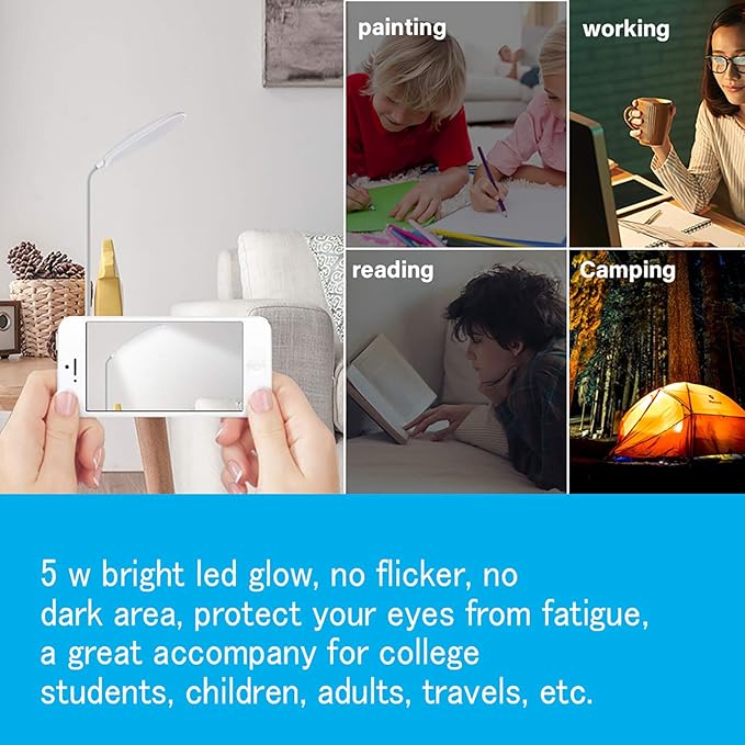 DEEPLITE LED Desk Lamp Small Battery Powered Lamp Cordless Rechargeable Table Lamp, Flexible Portable Desk Light for Craft Study Home Office Dorm, Eye-Caring Wireless Dimmable Book Lamp for Reading