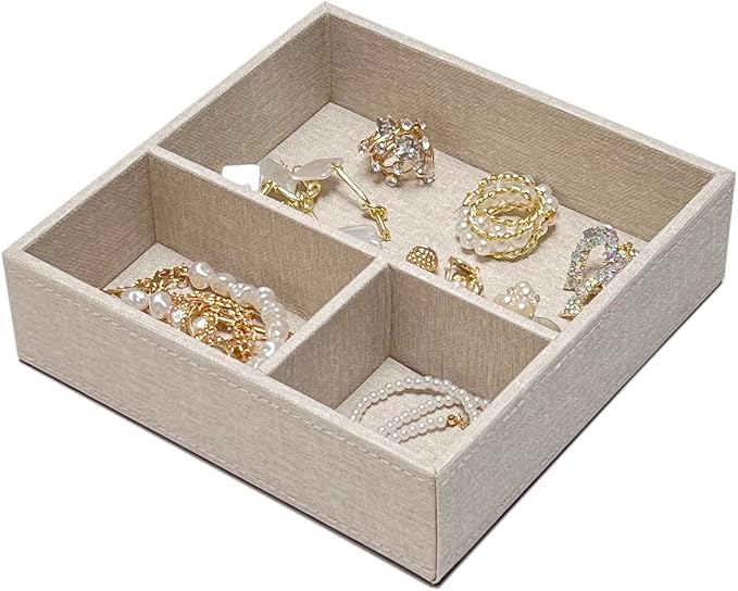 UnionBasic Flat 3-Slot Small Desk Drawer Tray Stationery Sundries Gadget Organizer Storage Box Business Card Holder Key Container, Beige Square
