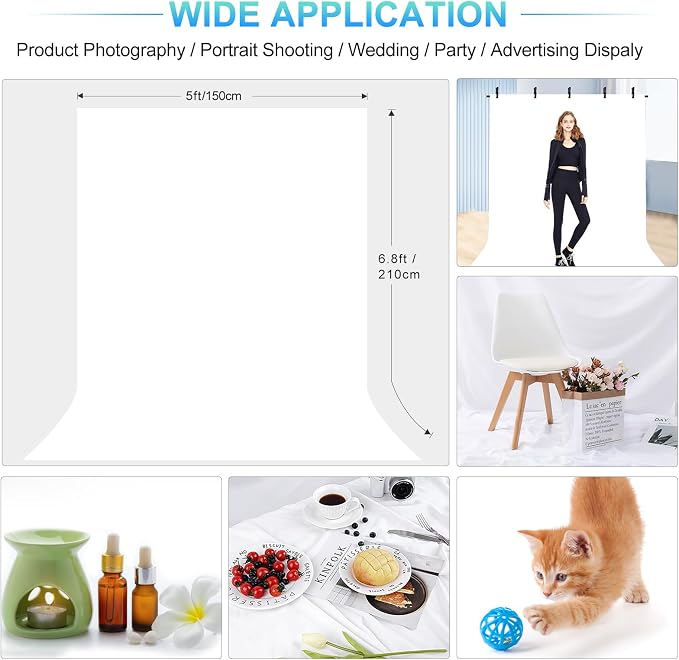 White Backdrop with Stand for Photoshoot, 5X6.5ft White Photo Backdrop with T Shape Background Backdrop Stand for Photography, Portable Photo Backdrop Curtain Stand Kit w Carrying Bag 5 Spring Clamps