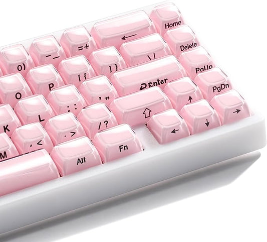 XVX Pink Keycaps, Crystal Jelly Keyboard Keycaps OEM Profile Side Printed Keycap Set Compatible with 61/68/84/87/98/100 ANSI Layout MX Switches Mechanical Keyboard