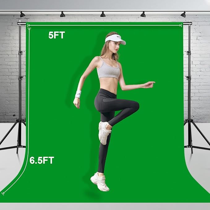 BEIYANG 5 Ft x6.5 Ft Photography Backdrop Green Screen, Green Background Non-Reflective Fabric, Wrinkle Resistance Greenscreen Photo Background for Chromakey Photo Studio Video Shooting