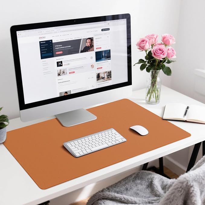 Leather Desk Pad Protector, Office Desk Mat, Large Mouse Pad, Non-Slip PU Leather Desk Blotter, Waterproof Computer Desk Writing Pad for Office and Home (Brown, 36" x 17")