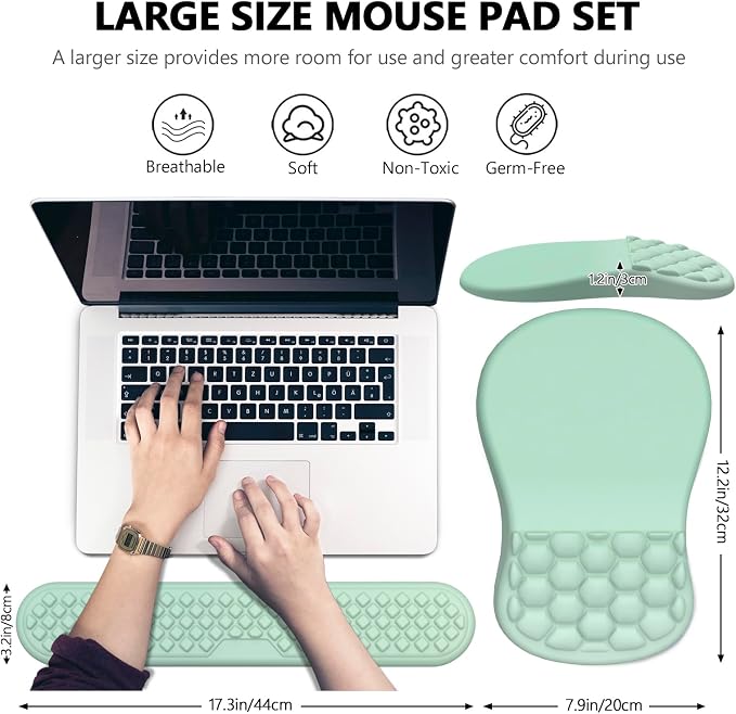 Mouse Pad Wrist Support, Laokiiy 2 in1 Keyboard Wrist Rest+ Ergonomic Mouse Pad, Non-Slip Wrist Rest for Computer Keyboard, Made Easy Typing & Relieve Wrist Pain(Gradient Green)