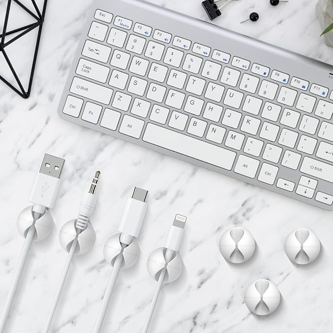 12 Pack Cable Clips, Adhesive Cord Organizer Holder for Desk White | Removable, Strong Adhesion, Leave No Trace, Cable Management for Car Cubicle Nightstand, Home Office Essentials