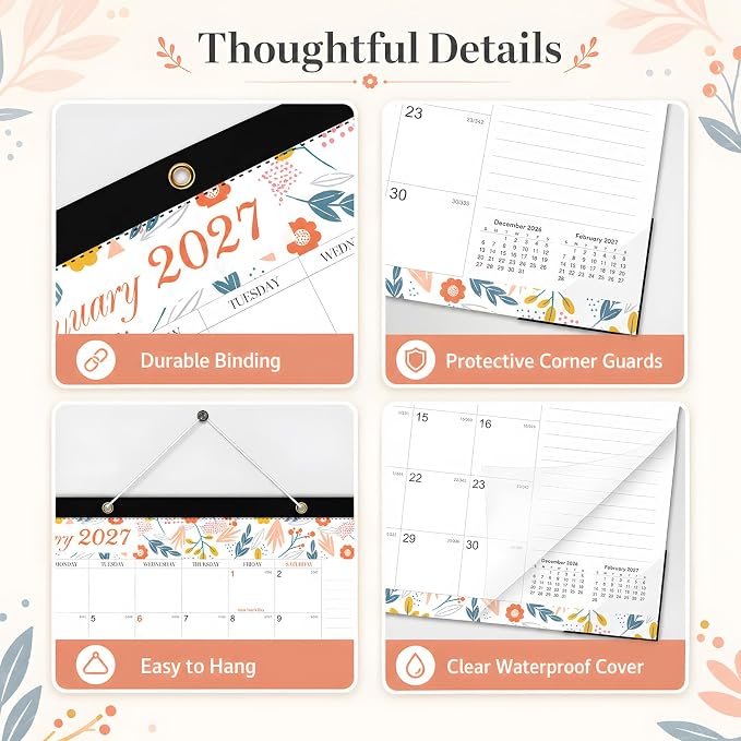 Desk Calendar 2026-2027 - Ougesi 19 Month Desk Top Calendar June 2026 - Dec 2027,17x12 Academic Desk Calendar with Thick Paper, Large Blocks for Home & Office (Floral)