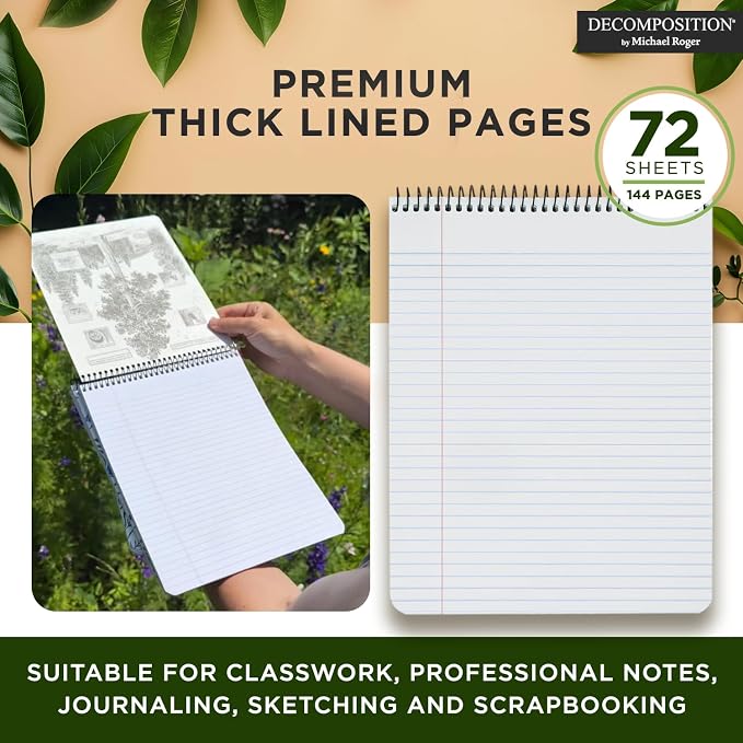 Decomposition Bluebells Top Bound Spiral Notebook – 7.5 x 9.75 Journal, College Ruled Lined Pages – Left-Handed Friendly Notebooks Ideal for Students, Artists & Office Professionals – Made in USA