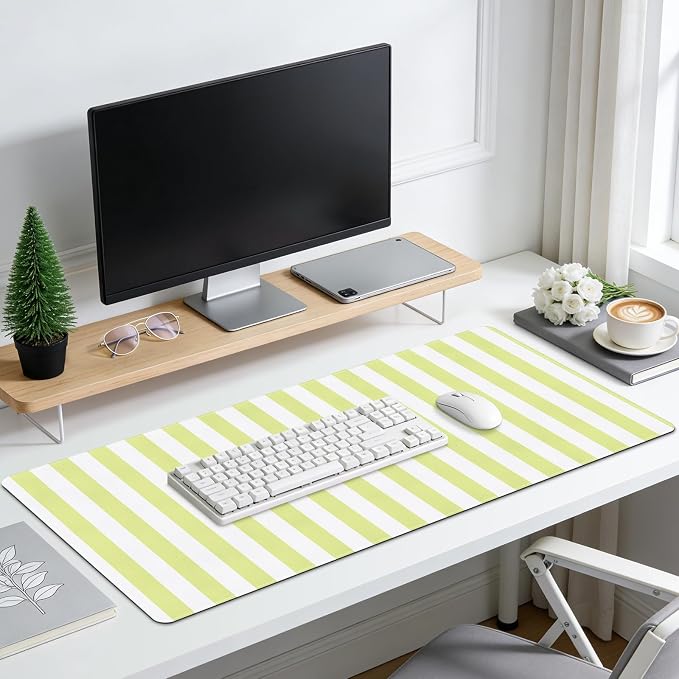 Yellow Desk Mat, Striped Keyboard Pad PU Leather Mouse Pad Computer Mat,Non-Slip Extra Large Gaming Mousepad for Laptop,Cute Desk Pad Home Office Desktop Decor