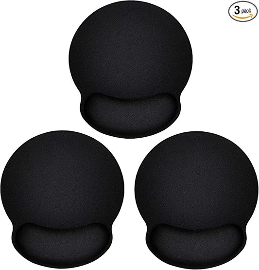 Ergonomic Mouse Pad 3 Pack with Wrist Rest Support, Round Gaming Mousepad with Smooth Surface & Non-Slip Rubber Base for Computer, Laptop, Office, Comfortable Memory Foam for Wrist Cushion