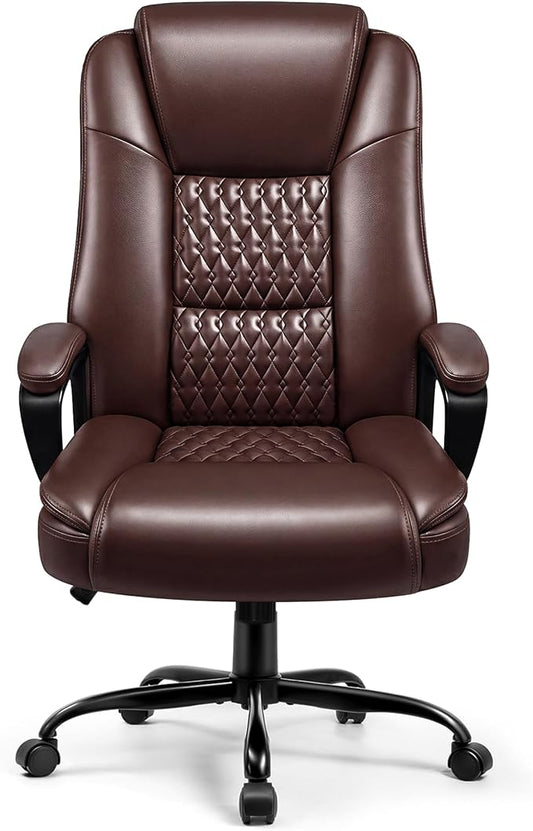 OFIKA Leather Office Desk Chair,Ergonomic Office Chair with Lumbar Support,Computer Chair,Executive Leather Chair with Padded Flip-up Arm,Adjustable Armrests, Black,275LBS
