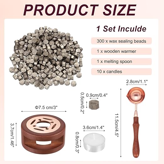 PATIKIL Wax Seal Kit, 300 Pcs Wax Sealing Beads, Wooden Warmer, Melted Spoon, 10 Pcs Tealight Candles for Envelope Letter Mailing Crafts DIY, Champagne Gold