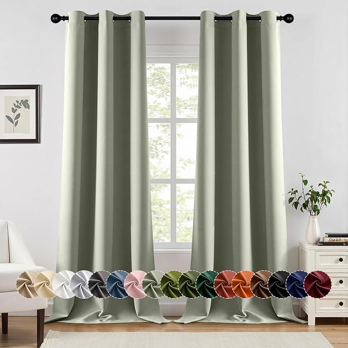 MIULEE Blackout Curtains for Bedroom Living Room 2 Panels, Thermal Insulated Room Darkening Drapes Grommet Noise Reducing Light Blocking Window Treatments 90 Inches Long 40x90 Inch Sage Green