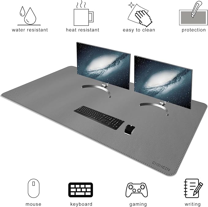 Chihein 55" x 28" 4XL PU Leather Desk Mat, Huge Mouse Pad, Dual Sided Desk Pad Protector, Waterproof Writing Blotter for Gaming/Office/Home (Gray/White)