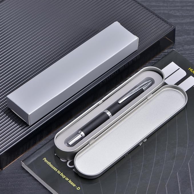 Jinhao 10 Press Fountain Pen with Box, Wavy Matt Black Chromium Retractable Fine Nib with Converter Set (Silver Clip)