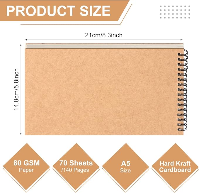 Engrowtic 6 Pcs Dot Grid Notebook Top Spiral Notebook A5 Size Bullet Dotted Paper Hardcover Dot Journal 8.3''x 5.8'' 140 Pages Spiral Notepads for Sketching Drawing Writing School Office (Brown)