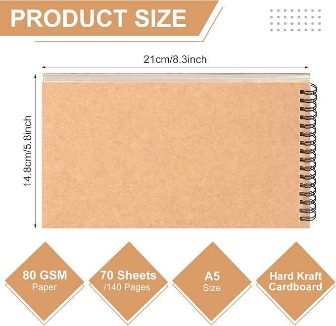 Engrowtic 12 Pcs Dot Grid Notebook Top Spiral Notebook A5 Size Bullet Dotted Paper Hardcover Dot Journal 8.3''x 5.8'' 140 Pages Spiral Notepads for Sketching Drawing Writing School Office (Brown)