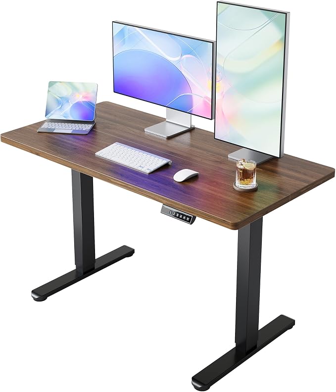 HUANUO Electric Standing Desk,48" x 24" Height Adjustable Desk, 4 Memory Height Settings, Sit to Stand Up Desk for Home Office, with Headphone Hook, Cable Manager, Walnut