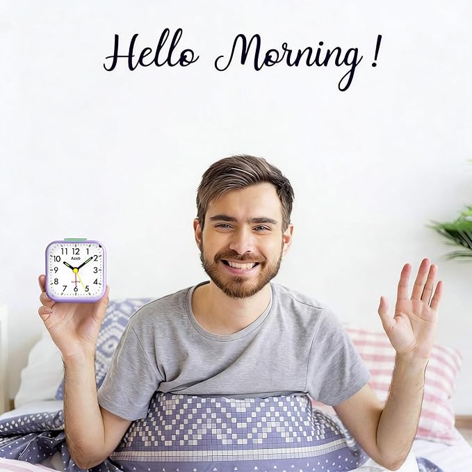 Analog Alarm Clock, Silent,Travel,Snooze, Loud Alarm, Luminous, Purple | Alarm Clock with Night Light, No Ticking Battery Operated Quiet Small Desk Clock for Bedrooms Deep Sleeper Adults Kids
