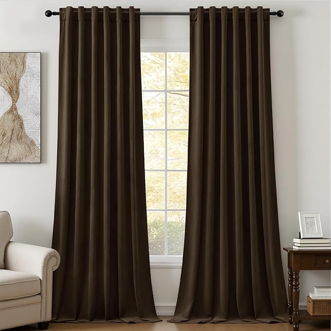 Brown Velvet Curtains Extra Long Room Darkening Drapes Super Soft Luxury Thermal Insulated Soundproof Privacy Window Curtains for Bedroom Living Room, Back Tab Rod Pocket, W52 x L102, 2 Panels