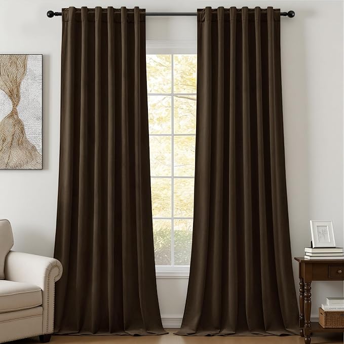 Brown Velvet Curtains Extra Long Room Darkening Drapes Super Soft Luxury Thermal Insulated Soundproof Privacy Window Curtains for Bedroom Living Room, Back Tab Rod Pocket, W52 x L108, 2 Panels
