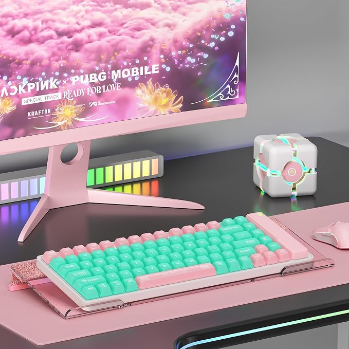Ergonomic Computer Keyboard Stand - Adjustable Keyboard Riser Tilt Clear and Glitter Rose Gold Acrylic Keyboard Tray Non-Slip Elevated Typing Key Board Holder Lift for Office Desk Accessories