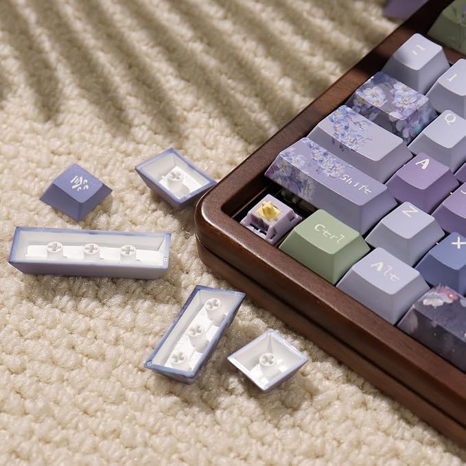 Sumgsn 152 Keys Dye Sub PBT Custom Keycaps Cherry Profile Purple Blossom Keycaps Set Fit for Mechanical Keyboards Alice Keyboard Cherry Mx Switches