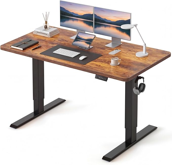 CubiCubi 48 x 24 Standing Desk, Height Adjustable Electric Computer Desk, Sit Stand up Home Office Workstations, Rustic Brown