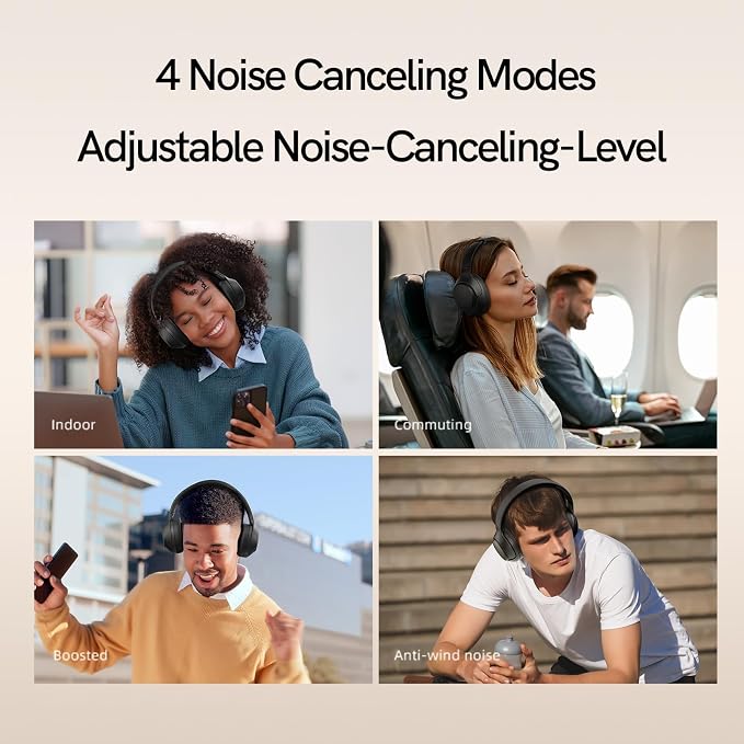 QCY H3 ANC Bluetooth Headphones Over Ear, Active Noise Cancelling Bluetooth 5.4 Headphones with Microphones, Hi-Res Audio Sound, Multipoint Connection, 60H Playback, Custom EQ via App(Black)