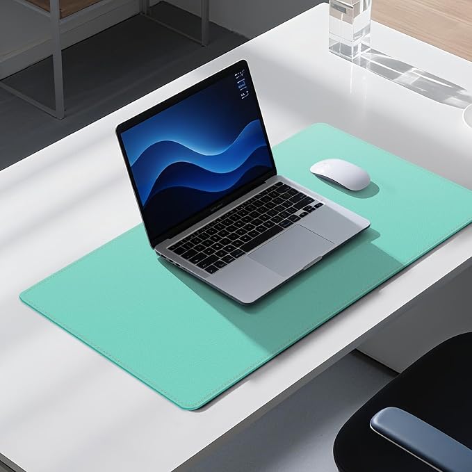Dual Sided Leather Desk Mat - Waterproof Desk Pad - Ideal for Large Mouse Pad and Desk Mats on Top of Desks (Green, 33"*13")