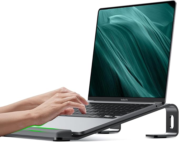 JCZT Aluminum Laptop Stand, Laptop Riser with Wrist Rest, Black | Ergonomic Detachable Portable Laptop Stand for Desk, Notebook Holder Compatible with MacBook Air Pro, All 10-17'' Laptops