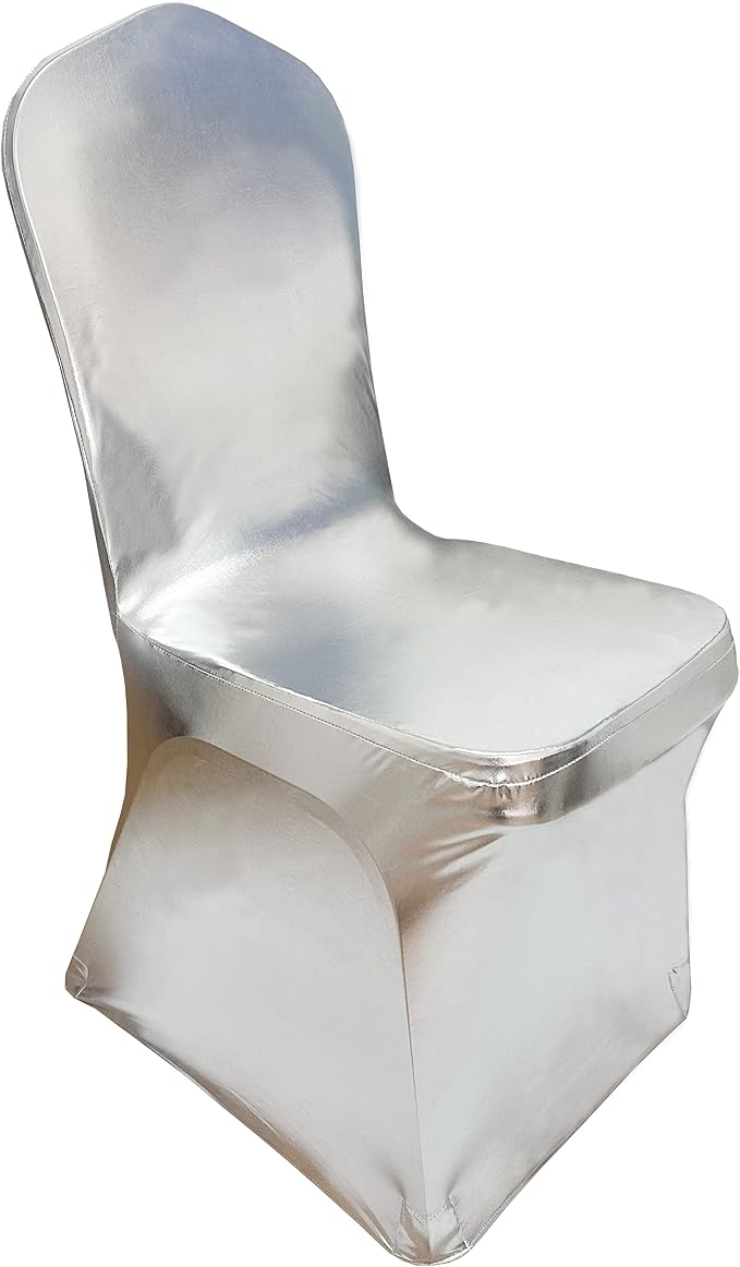 Stretch Dining Chair Cover for Wedding Banquet Party Decor (Shiny Silver) | spandex chair covers seat covers for chair for dining chairs party wedding dining room metallic glitter luxury silver