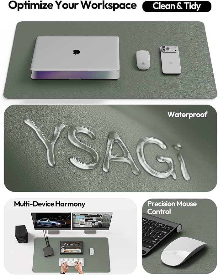 YSAGi Leather Desk Protector, Office Mat, Large Mouse Mat, Non-Slip PU Leather Blotter, Laptop Desk Mat, Waterproof Writing Pad for Office and Home(Dark Green, 63" x 17.2")