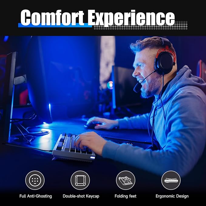 KEMOVE K98SE Mechanical Gaming Keyboard, 98 Keys LED Backlit Programmable Keyboard, 96% Wired Computer Keyboard with Double Sound Dampening Foam, Pre-lubed Blue Switch