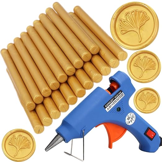 Wax Seal Kit, Atopbb Gold 20 Pcs Sealing Wax Sticks with Glue Gun Great for Wax Seal Stamp, WaxSeal Sticks Used for Wedding, Invitations and Gift Wrapping (20, Gold)