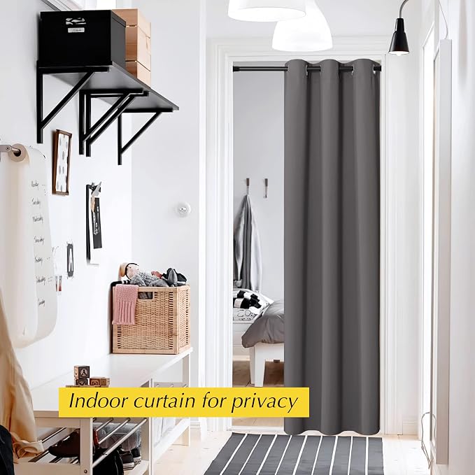 NICETOWN Doorway Curtain - Grommet Closet Curtain for Door Window, Solid Front Door Curtain Room Darkening Thermal Insulated Temporary Window Curtain Drape for Hallway, 1 Panel W42 x L80 inch, Grey