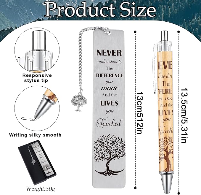Inspirational Bookmark with Pen Gifts - Positive Gift for Book Lovers, Motivational Quotes Christmas Birthday Appreciation Retirement Encouraging Graduation Present for Men Women Friends