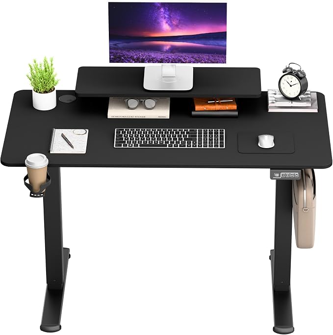 Furmax Electric Standing Desk, 47 x 24 Inches Sit Stand up Desk, Sit Stand Height Adjustable Home Office Desk with Monitor Stand (Black, 47)