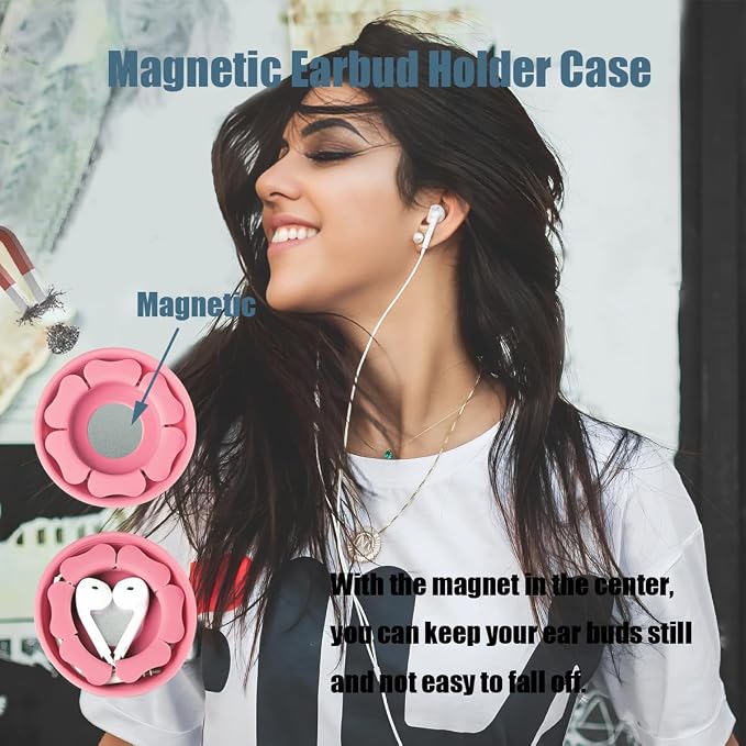 MAIRUI Wired Earbud Case Earphone Headphone Cord Organizer Wrap Soft Silicone Magnetic Holder Storage Ear Bud Tangle Free Winder(Watermelon Pink)