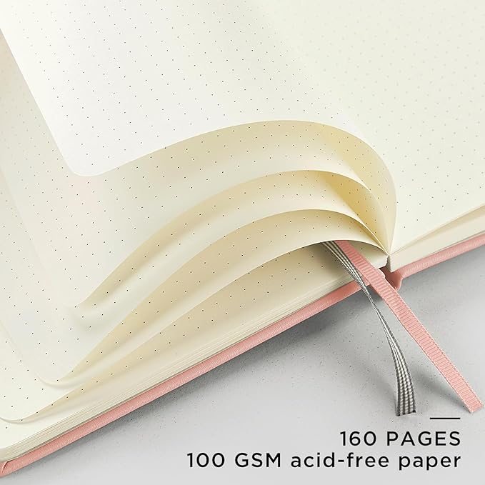 &And Per Se Dotted Journal Notebook, A5 Hardcover Leather Dotted Journal, 160 Pages 100gsm Thick Dot Grid Paper, 3 Sheets of Stickers Included - 5.7'' x 8'' (Violet)