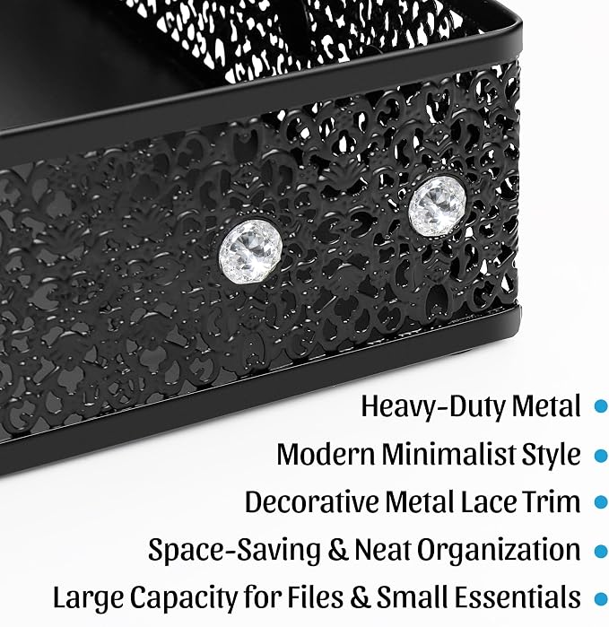 Desk Paper Tray Organizer, Metal Mesh Storage Basket for Office Home | Desktop Decorate Trays Organizing, Large Storage Basket for Office Supplies Mail File Print A4 Paper, Black, Pattern 2#