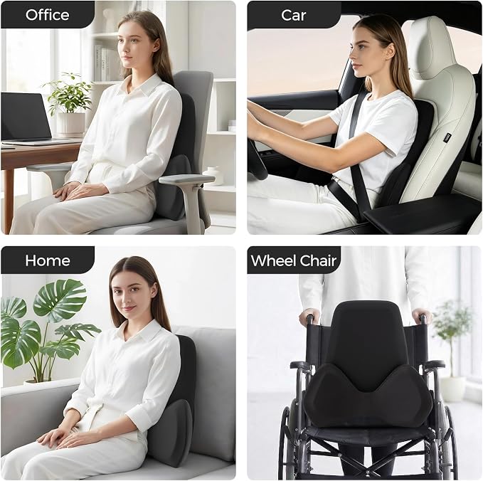 BEBAS Ergonomic Lumbar Support Pillow for Car, Memory Foam Back Support for Lower Back Pain Relief, Detachable Lumbar Cushion for Driving, Extended Lumbar Pillow for Car Seat, Office Chair -Black
