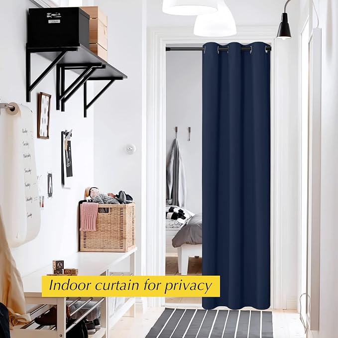 NICETOWN Door Curtain Panels for Doorway Room Divider, Blackout Living Room or Bedroom Curtain Drape, Thermal Insulated Temporary Door Cover for Closet, 42" W x 80" L, 1 PC, Navy Blue