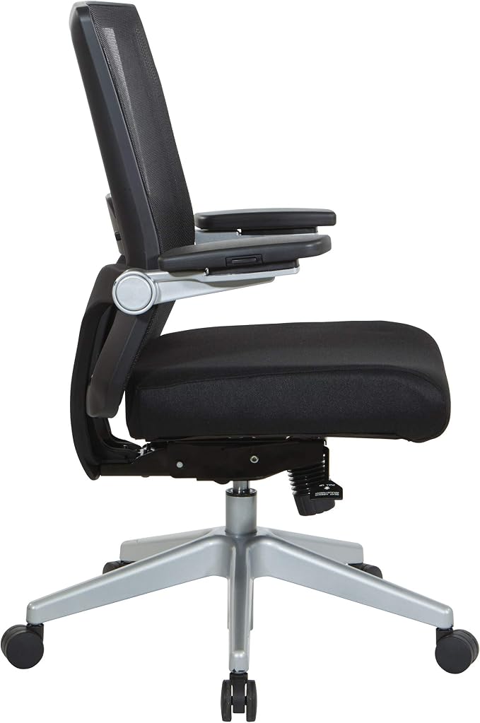 Space Seating 867 Series Adjustable Manager's Chair with Breathable Mesh Back, Lumbar Support and Padded Flip Arms, Black Fabric Seat with Silver Nylon Base