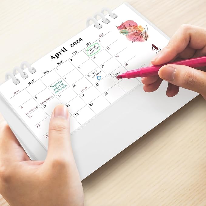 Small Desk Calendar 2026-2027, Pink Monthly Desktop Calendar - Runs From January 2026 Until December 2027, 6.3" x 3.1", Mini Standing Flip 2026 Calendar for Home, School and Office Supplies