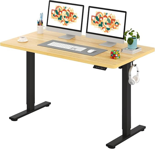SANODESK One-Piece Electric Standing Desk, Seamless 55 x 28'' Ergonomic Height Adjustable Sit Stand Desk with Memory Presets for Home Office Computer Workstation, Black Frame/Natural Top