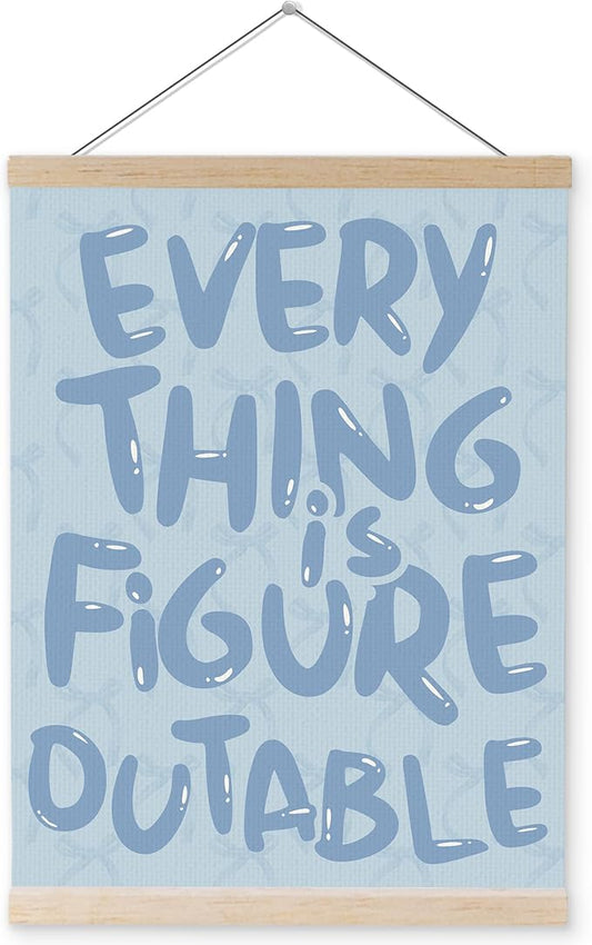 YQDEJ Blue Bow Everything Is Figureoutable Inspirational Wall Art Poster Hanger Frame, Blue Bow Positive Affirmations Wall Decor, Motivational Wall Art for Home Office Classroom, 12x16 Inch