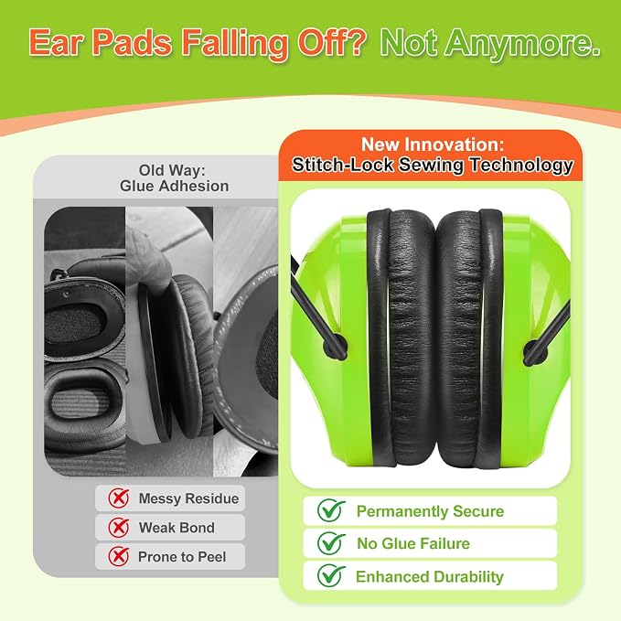 ZOHAN Kids Ear Protection 2 Pack, 25dB NRR Noise Cancelling Headphones for Kids, with Pillowy Pads, for Monster Truck, School, Autism, Sensory, Fireworks, Concerts, Events (Orange+Green)