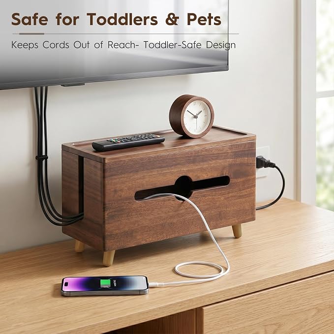 Extra Large Cable Management Box，Wood Cable Organizer Box,Power Strip Box & Organizer for Power Strip, TV Wires & Desk Cable Storage,Hide Desk Cord and Floor Cables