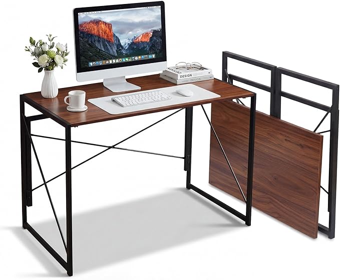 ZENY Folding Computer Desk 39'' Sturdy Writing Desk Gaming Desk Home Office PC Laptop Foldable Table Modern Simple Small Study Desk Steel Frame
